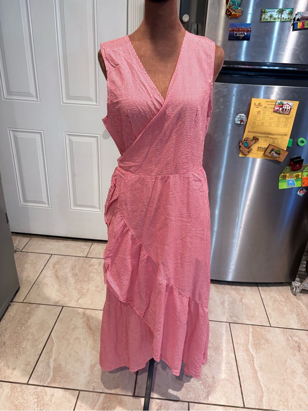 Who What Wear Pink Sleeveless Wrap Midi Dress